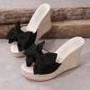 Fashion Heel Bow Summer Slippers Comfortable and Elegant Thick-soled Women's Shoes Large Size Sweet Women's High-heeled Slippers Slope