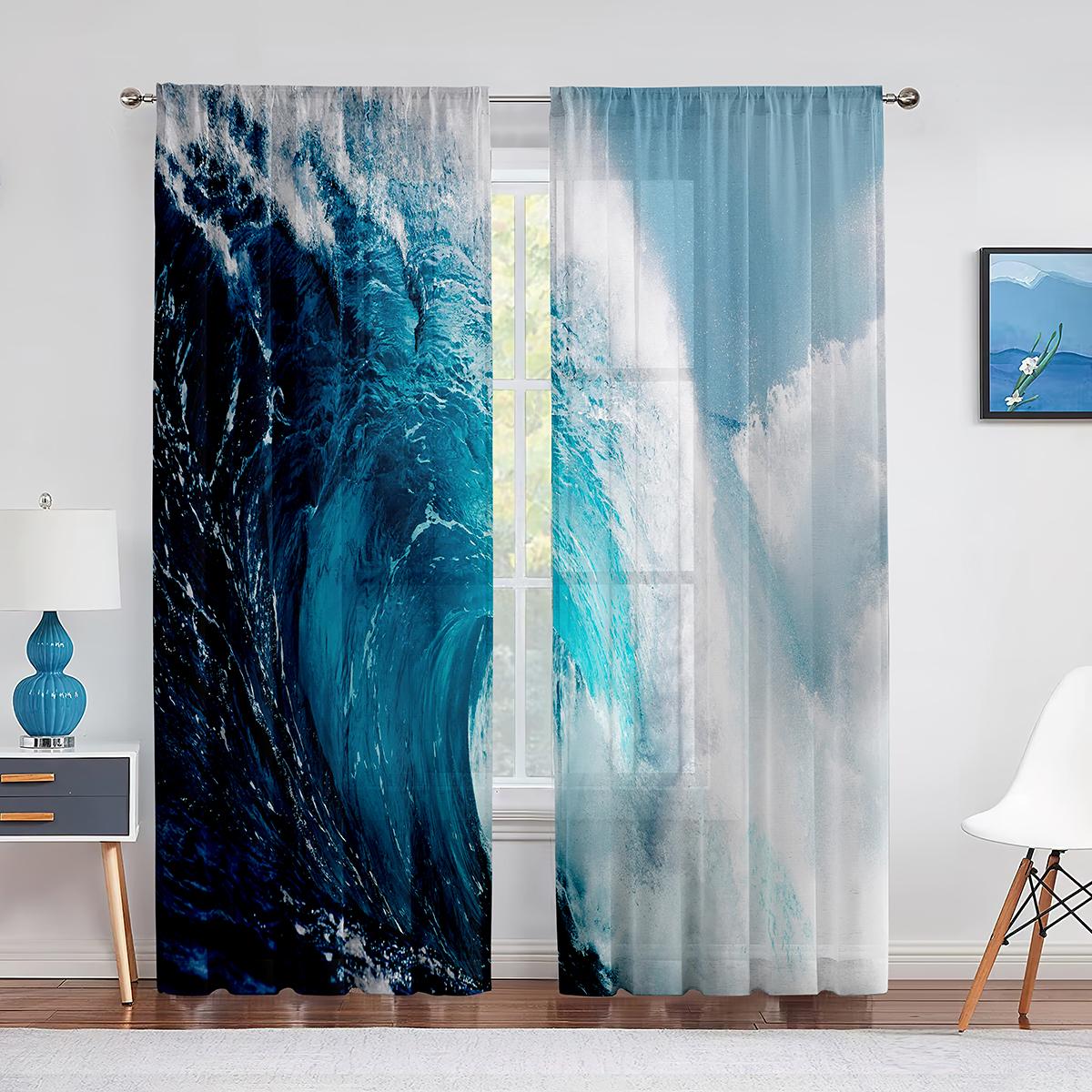 Oceaan Zeewater Zomer Tropisch Surfen Golven Transparante Gordijnen voor Woonkamer Slaapkamer Decor Raam Chiffon Voiles Tule Gordijn 1 PCS W300XH250cm&Rod Pocket