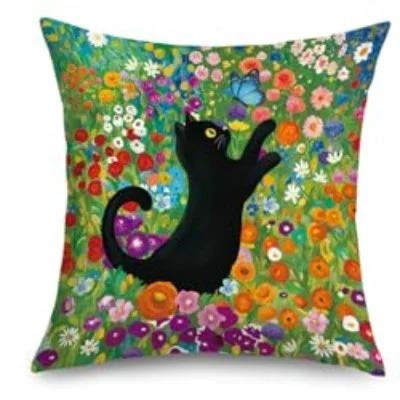 Van Gogh Style Starry Night Black Cat Pillowcase 2D Flat Printed Peach Skin Art Pillow Cover for Sofa Living Room Home Decor