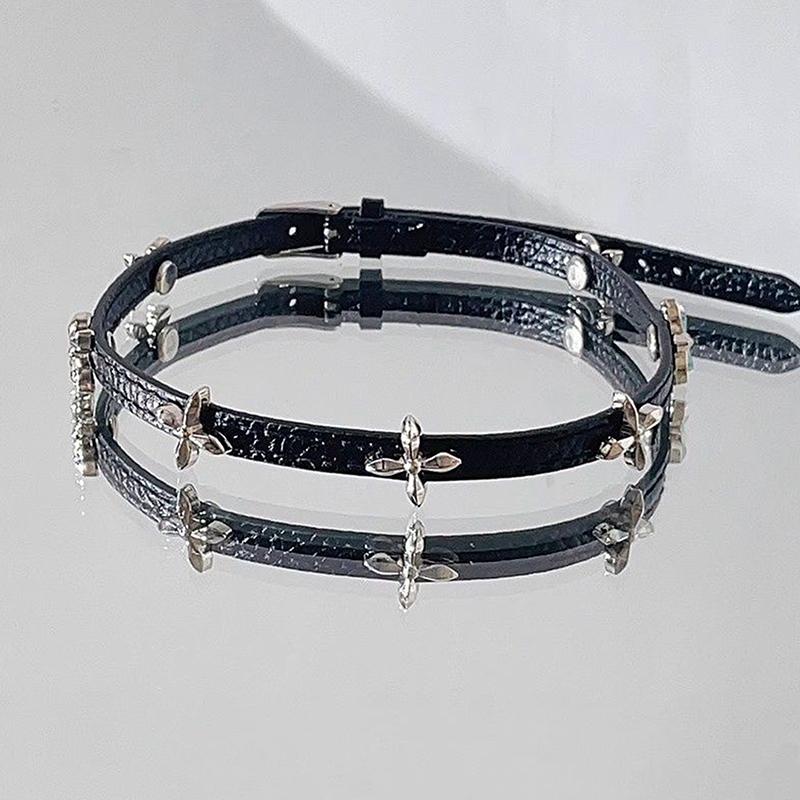 Mädchenstil Weinrot Leder Kreuz Choker Schlüsselbein Kette Aufhellendes Halskette