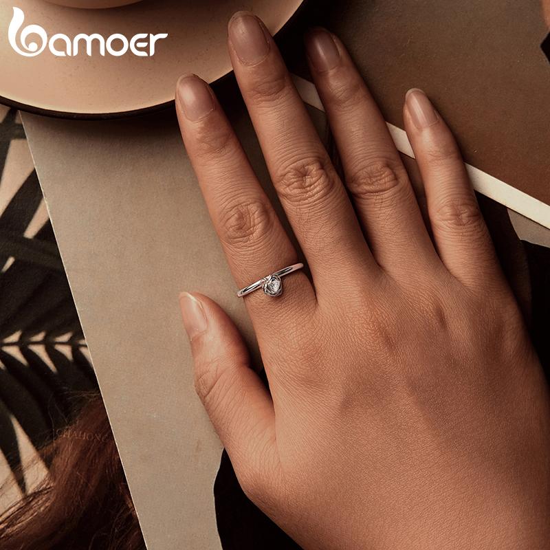 BAMOER Solid 925 Sterling Silver Heart Rose Open Ring Birthday Anniversary Valentines Jewelry Gift for Women Wife