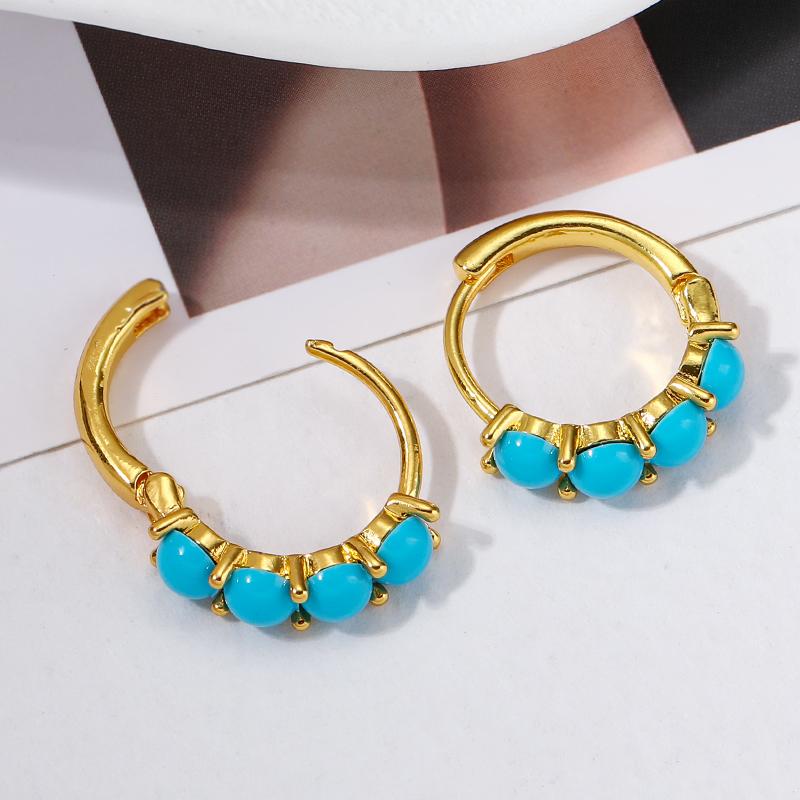 Boho Vintage Imitation Turquoise Gold Color Earrings Retro Art Earrings Fashion Women's Festival Party Gift Accessories