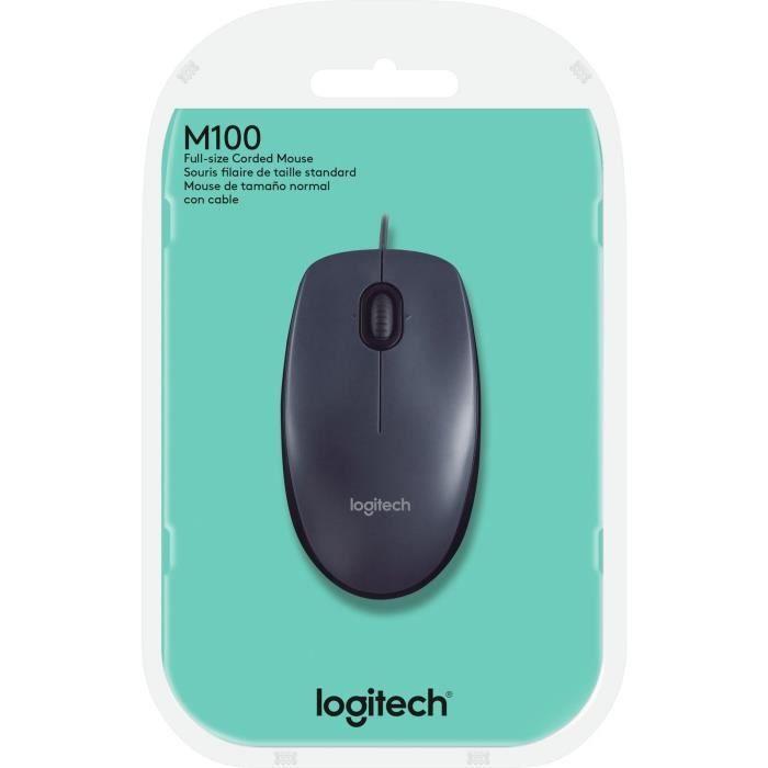 Souris Filaire - LOGITECH - M100 - 1000 DPI - Design Ergonomique - Noir
