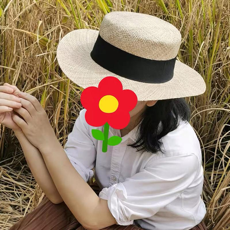 Philippine High-quality Treasure Grass Handmade Flat Top Straw Hat Women Spring Summer Fashion Fedora Hat Beach Sun Hat Chapeau
