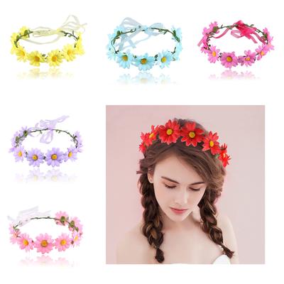 Wedding Ceremony Colorful Flower Crown Birthday Favor Crowns with Adjustable Ribbon Stage Party Woman Styling Headwear