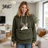 Casual Pet Lover Clothing Winter Pouch Hoodie, Women Fleece Sweatshirt with Large Front Pocket, Cat Long Sleeve Pullover Tops for Carrying Cats