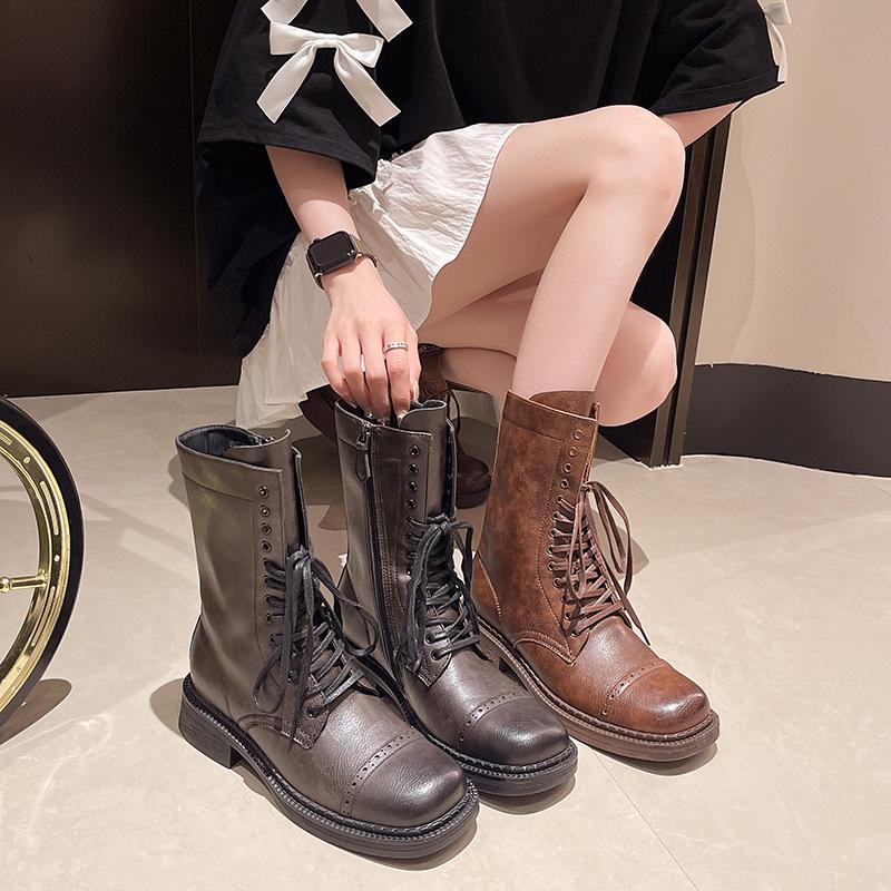 Women Mid Heels Ankle Cool Boots Chunky Winter Shoes New Chelsea Short Boots Low Heels Up Designer Women Shoes