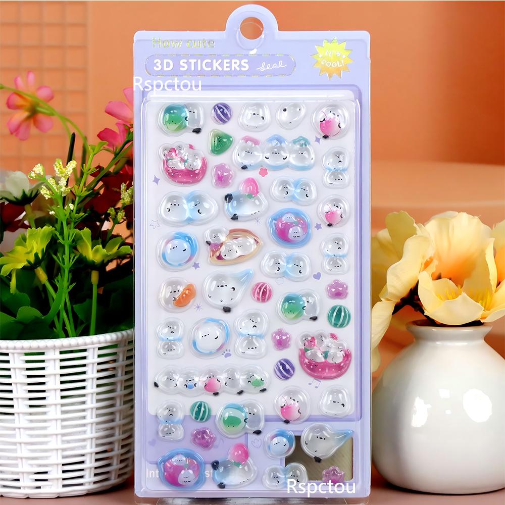 

1pcs Kawaii Cartoon Animals Snacks Sushi 3D Relief Stickers Cute Dog Hamster Bear Puffy Sticker Laptop Fridge Phone Decals Decor