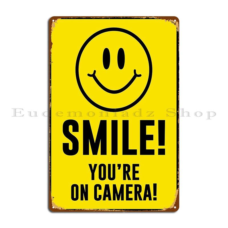 Smile You Re On Camera Metal Sign Plaques Club Iron Decoration Rusty Tin Sign Poster 20x30cm
