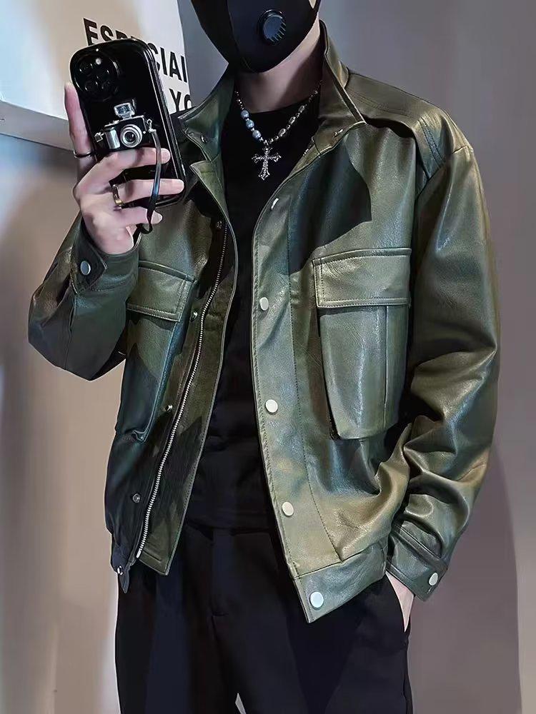 

Високоякісна чоловіча модна шкіряна мотоциклетна куртка - повсякденний весняний робочий одяг Medium