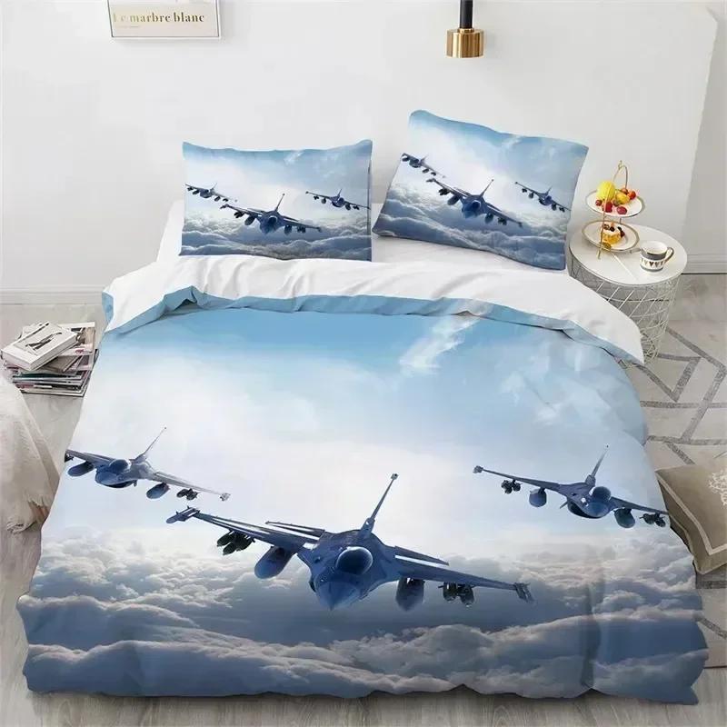 Top Airplane Duvet Cover King Queen Size Microfiber Flying Plane Bedding Set Aircraft Sky Print Comforter Cover Bed