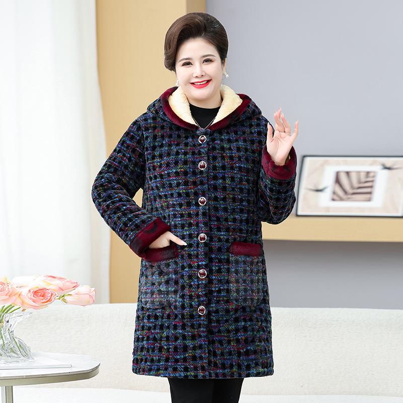 Women's Plus Size Plaid Cotton Jacket for Older Adults - Autumn/Winter Outerwear