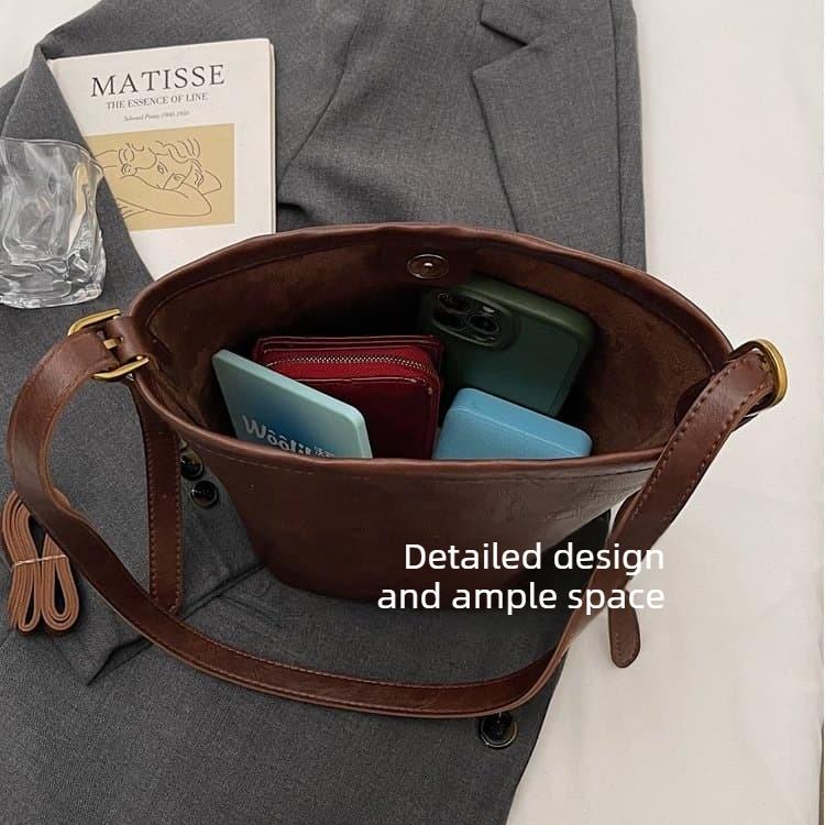 Retro Texture Bucket Bag Women's Shoulder Messenger Bag