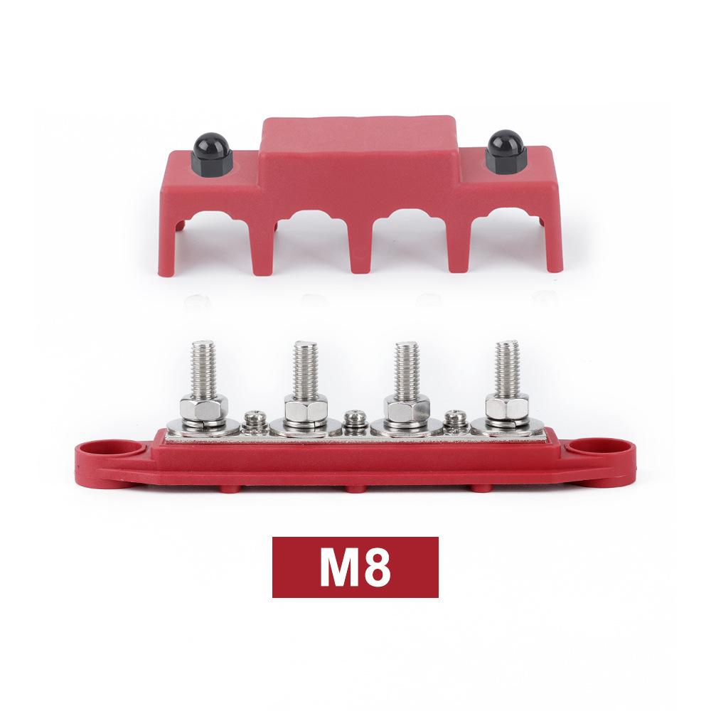 Marine Bus Bar 12V 250A Power Distribution Block 4 Posts Junction Block, M8 M10 Automotive Copper Battery Busbar Terminal Block
