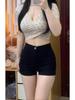 Women's High Waist Black Butt-Lifting Bodycon Jean Shorts - Summer 2025 Collection