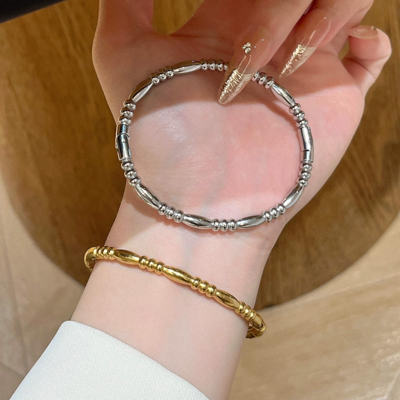 Stainless Steel Bamboo Cuff Bracelets Bangles For Woman Gold Color Wedding Female Luxury Jewelry Gifts