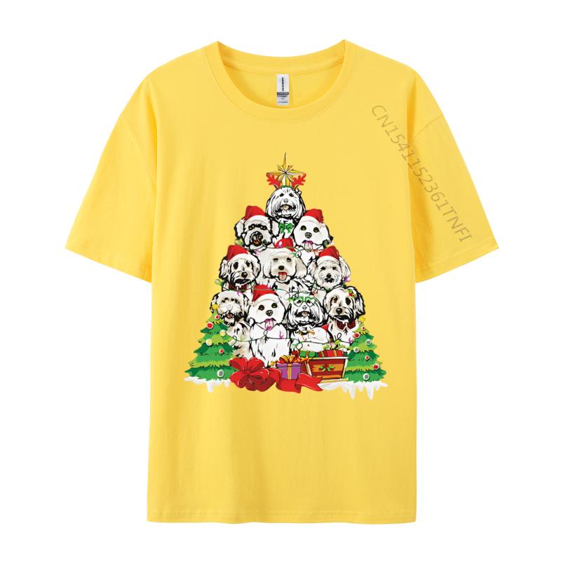 Christmas Pajama Maltese Tree Dog Xmas T Shirts Hip Hop Novelty Cotton Men Top Tshirts England Style
