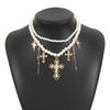 Tooxika Temperament Niche Design Double Layer Imitation Pearl Necklace Personalised Trefoil Cross Multi-layer Necklace