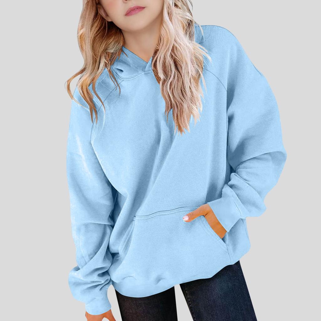 Children's Solid-color Hooded Long-sleeved Girls Sweatshirt