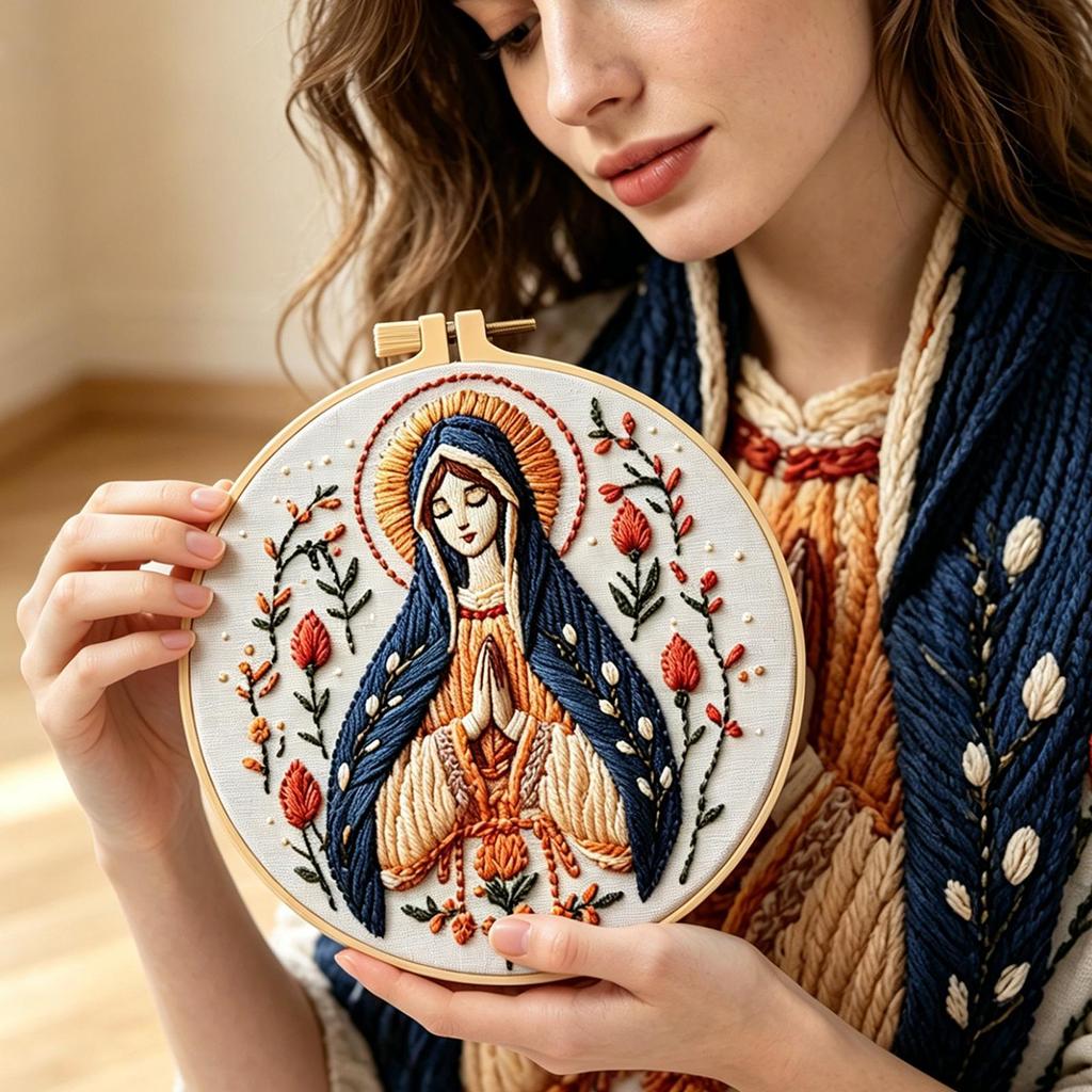 Embroidery Kit Virgin Mary Theme Crafting Project Embroidery Kit With Printed Pattern For Women Grandma Needlework Lovers