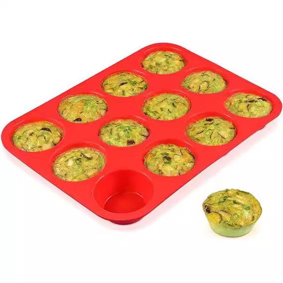 12-Cup Silicone Biscuit & Muffin Baking Tray - High Temp Resistant Round Mold