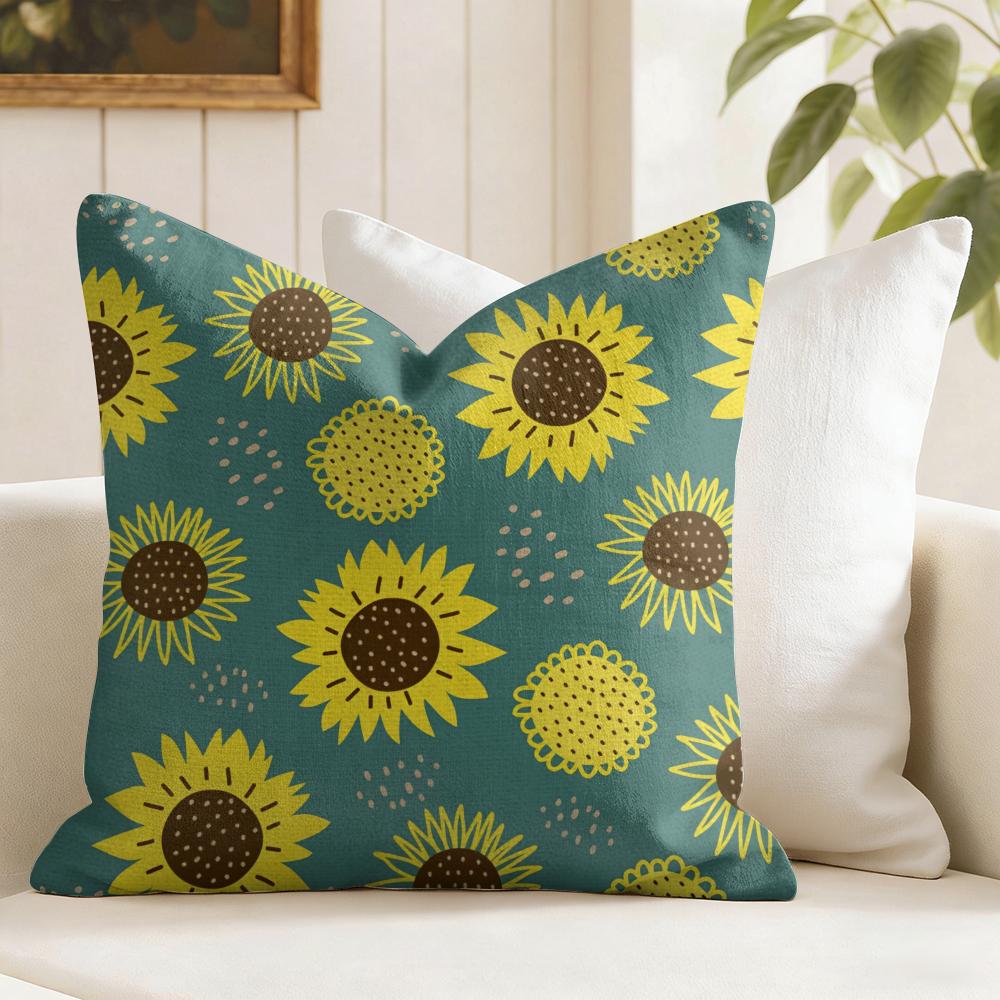 Sunflower Pattern Cushion Cover Natural Linen Pillow Cover Double-Sided Print Cushion Cover For Sofa Home Decor