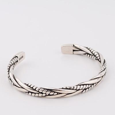 925 Sterling Silver Woven Twist Bracelet Bangle for Men Women Retro Korean Hand Jewelry