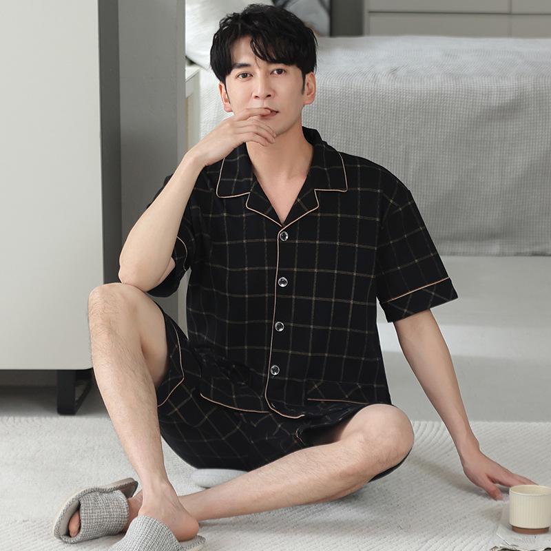 High-End Men's Summer Cotton Pajama Set - Short-Sleeved for Teens to Middle-Aged