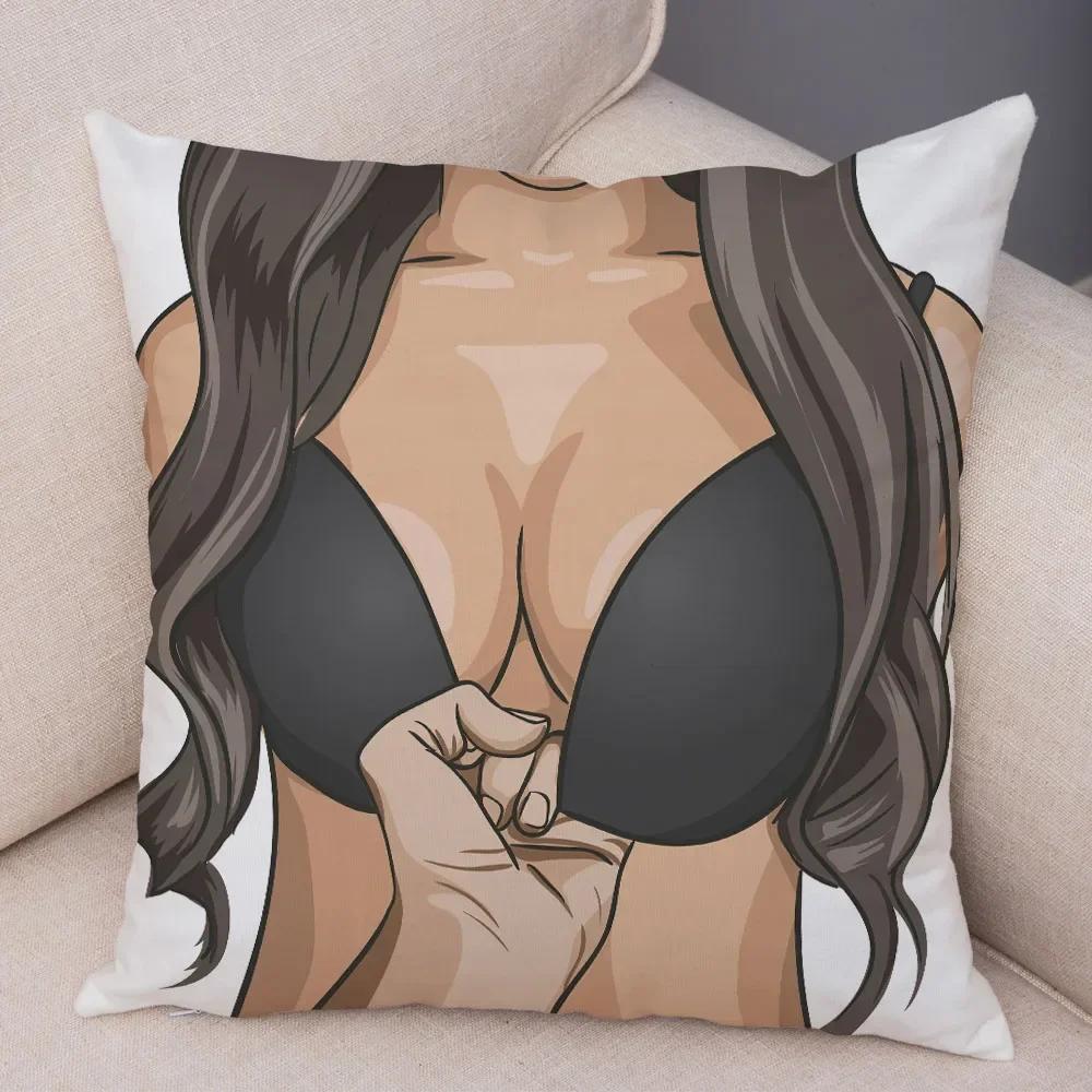 Funda de almohada Sexy Beauty Decorativa Dibujos Animados Pecho de Mujer Trasero Almohadilla Sofá Coche Hogar Moda Niña fundas de almohada   fundas decorativas