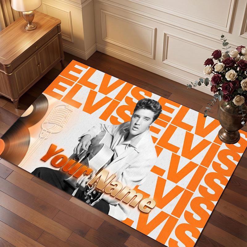 Elvis Presley Kişiselleştirilmiş Kristal Kadife Halı, Oturma Odası Yatak Odası İçin Özelleştirilmiş İsim Metinli Yumuşak Kaymaz Halı