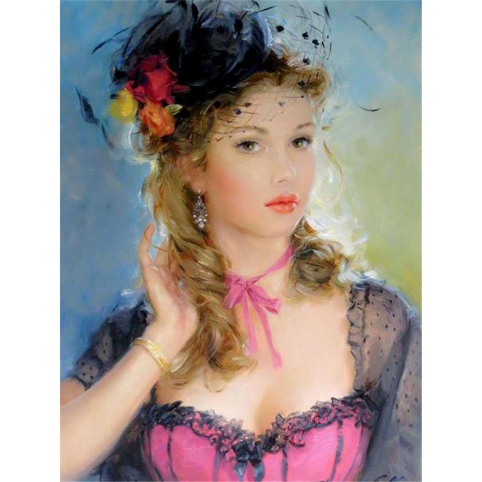 5D DIY Diamond Painting Portrait Beauty Cross Stitch Kit Full Round Diamond Embroidery Mosaic Art Home Decoration Picture