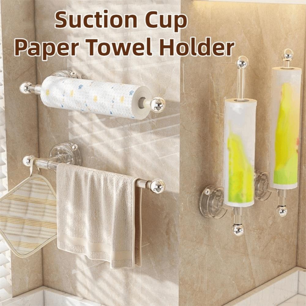 Suction Cup Paper Towel Holder Non Perforated Wall-Mounted No Drilling Tissue Holder Waterproof Reusable