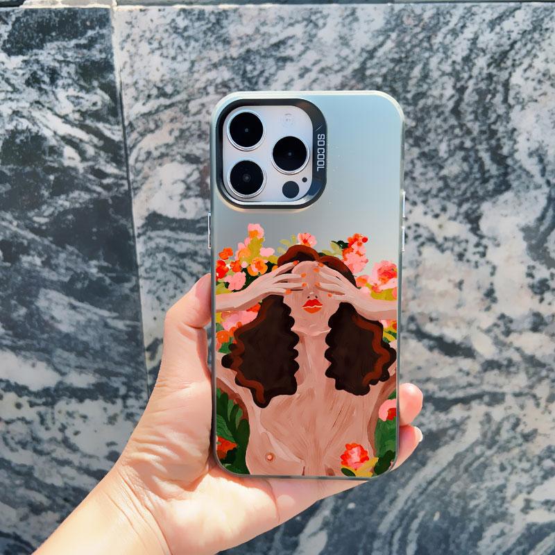 Women Fashion Daisy Flower Girl Phone Case For iPhone 13 14 Pro Max Mini 16 15 12 11 Pro Max 15 14 Plus Shockproof Laser Cover