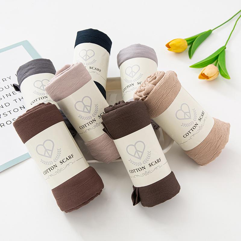 New Breathable Crumpled Scarf For Women Girls Solid Scarves Soft Cotton Wrinkle Pashmina Shawl Foulard Winter Warm Wrap Shawls