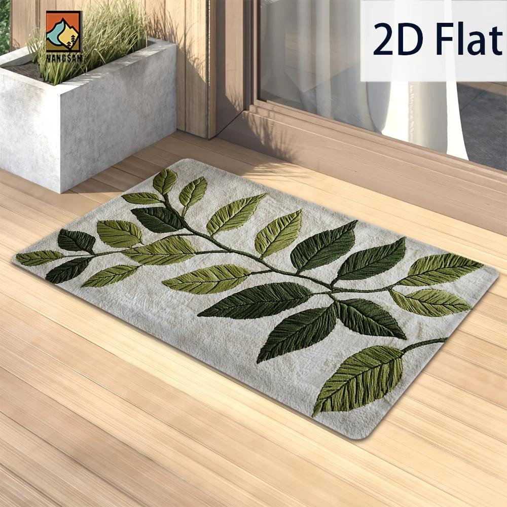 Groen Bladpatroon Shaggy Deurmat, Zachte Antislip Absorberende Vloermat, Wasbaar Vloerkleed voor Entree Woonkamer Decoratie 40x60cm 16x24inch