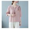 Blusa bordada casual suelta de lino y algodón para mujer, camisa de manga 3/4