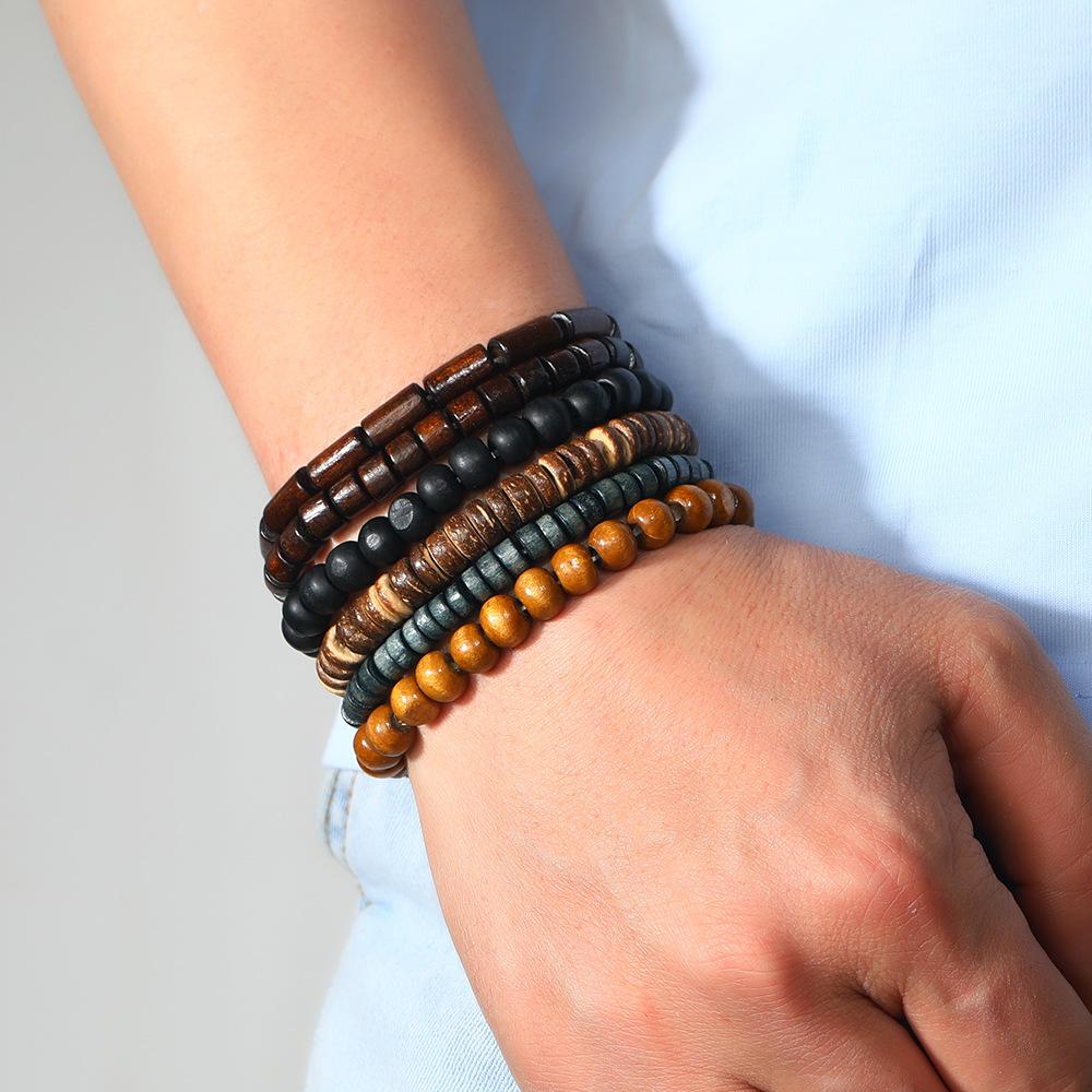 Braided Leather Bracelets for Men Vintage Life Tree Charm Wood Beads Ethnic Tribal Wristband Rope Bracelet Set
