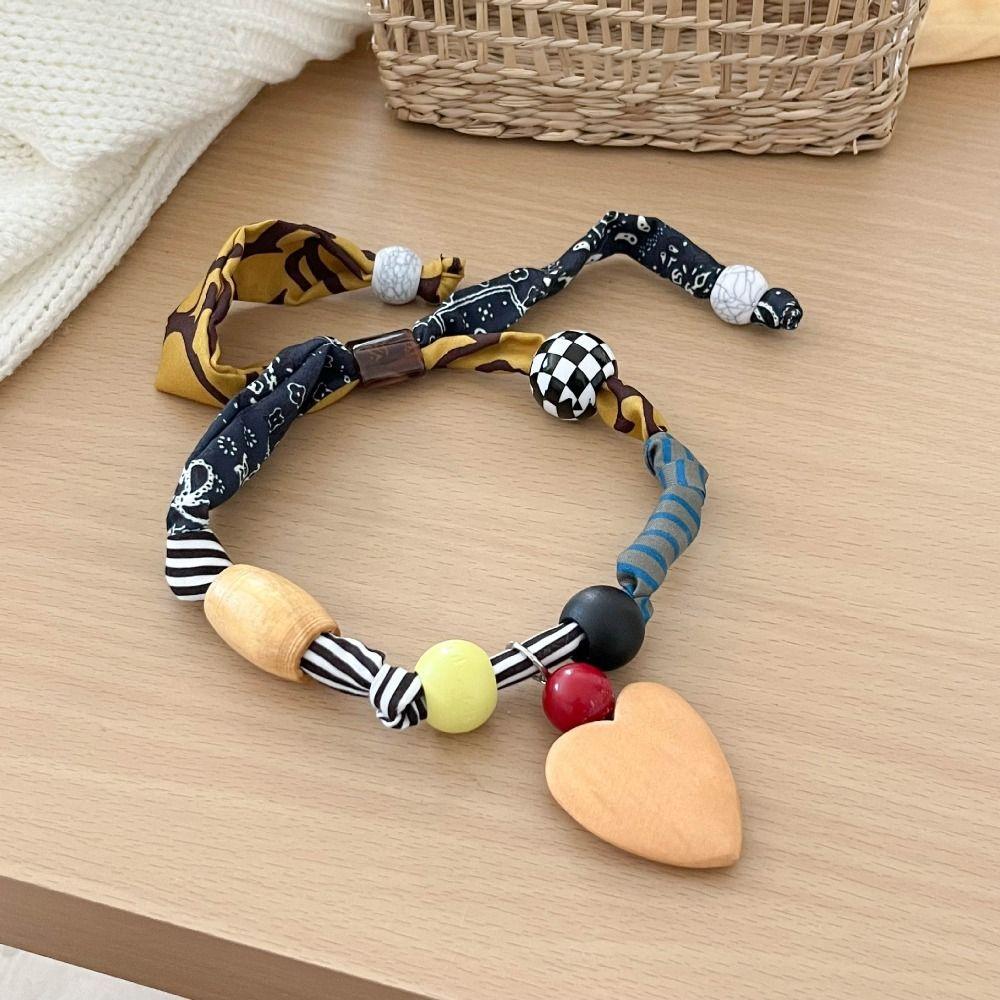 Multicolor Wood Bead Necklace Clavicle Chain Bohemian Choker Patchwork Cloth Chain Necklace  Girls