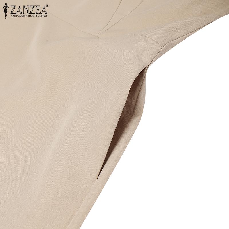 ZANZEA Rochie elegantă casual pentru femei cu gât în V, culoare uni, mâneci 3/4