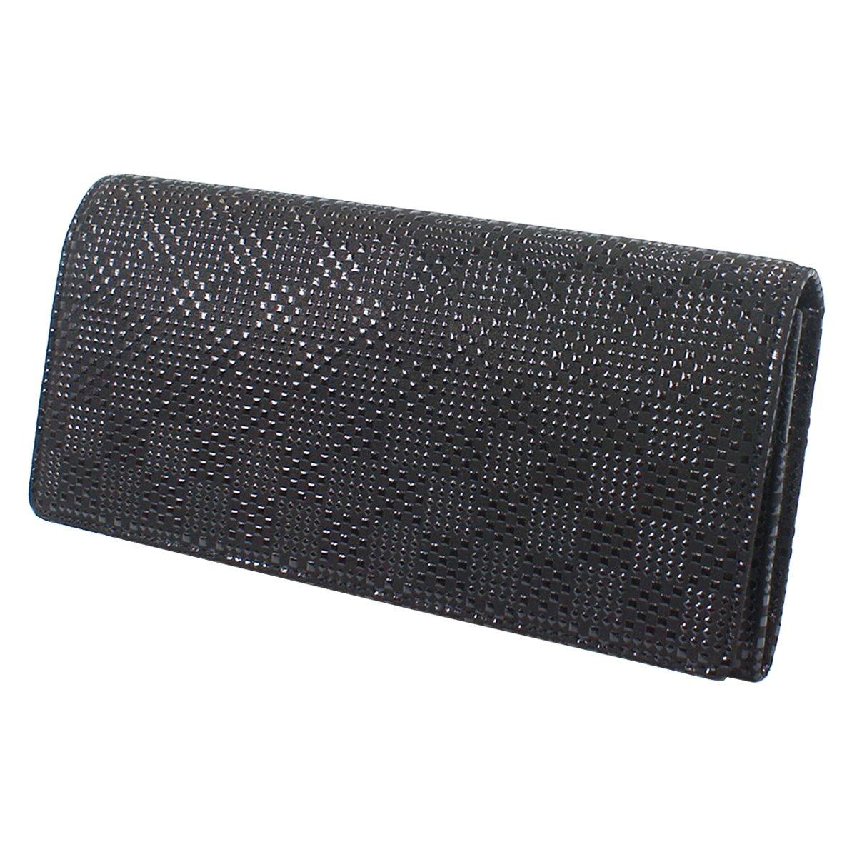 

[Inden-ya] Inden Long Wallet, Medium, with Coin Purse, Deerskin, Black with Black Lacquer, Small Checkered Pattern, 2109-01-167