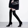 2025 High-Heeled Over-the-Knee Boots: New Slimming Chunky Heel, Elastic Velvet, Pointed Toe