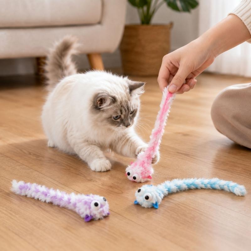 Long Tail Plush Cats Teaser Toy for Pet Cats, 3Pcs Cats Mouse Indoor Play Toy for Chasing, Swatting, Daily Interaction Fun, Home Enrichment
