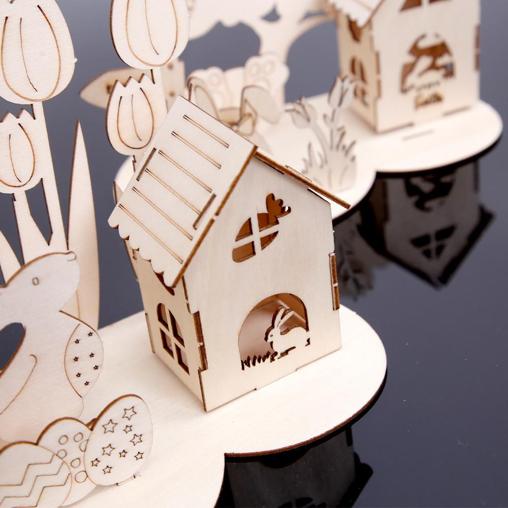 Nouvelle Décoration de Pâques en Bois Fait Main Bricolage Puzzle 3D Lapin Œufs Colorés Présentoir