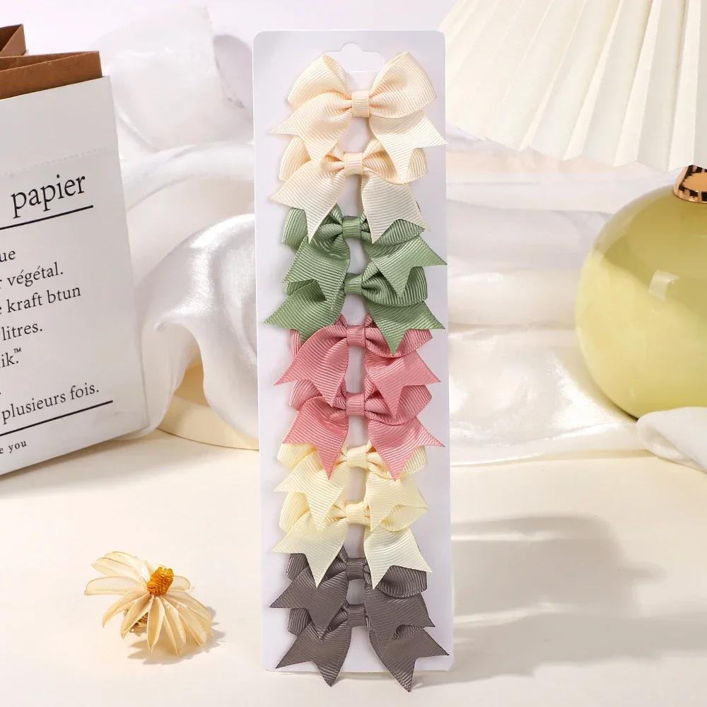 BABY BOWS 10Pcs/set Solid BB Hair Clips for Girls Ribbon Bowknots Boutique Barrettes Hairpins Headwear Kids Hair Accessories