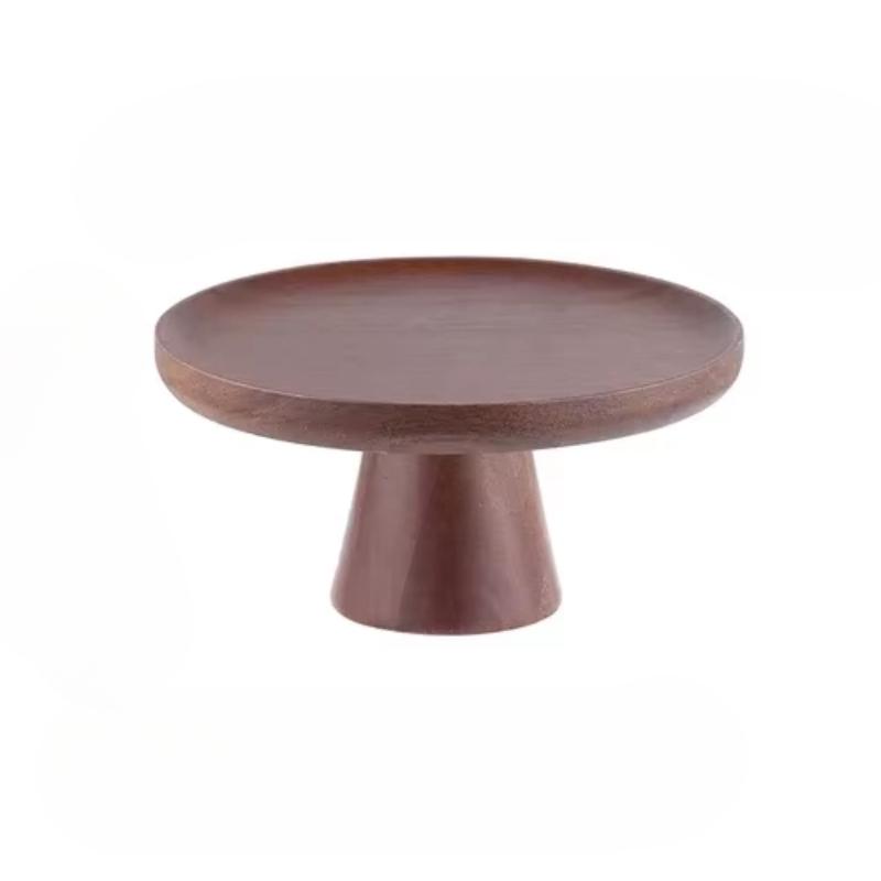 Retro High Foot Tray Walnut Color Solid Wood Cake Tray Household Living Room SumDish Dessert Table Display Frame Wood Fruit Tray