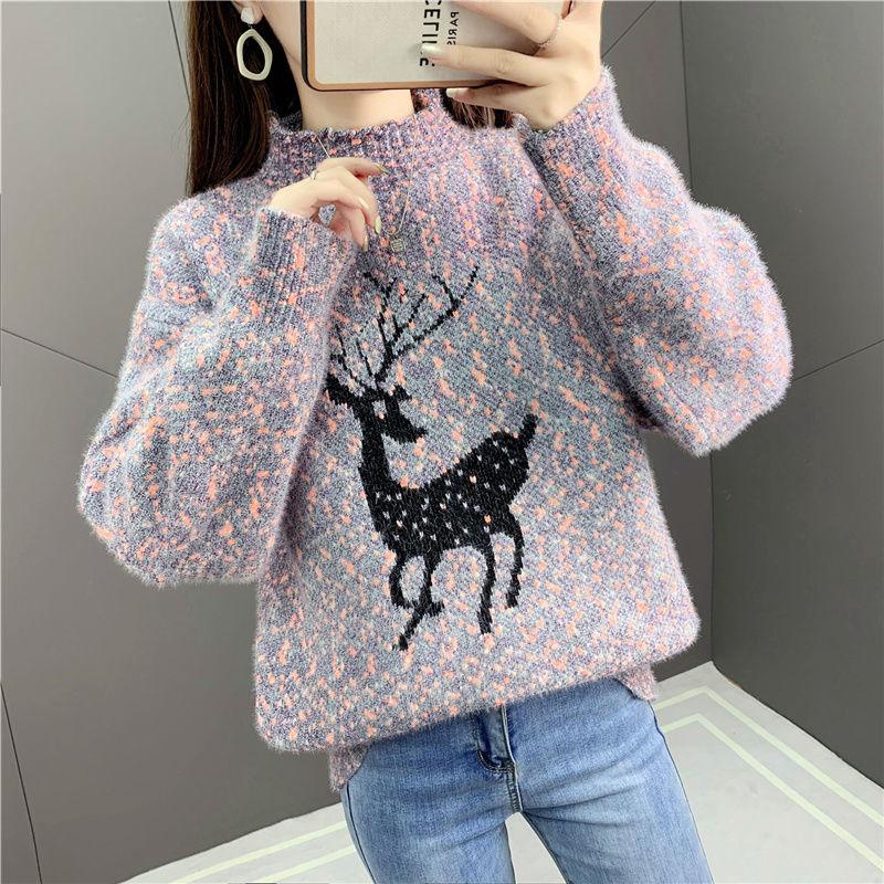 Damen Weihnachts-Pullover Halbpullover Schneeflocken-Pullover Neujahrsgeschenk