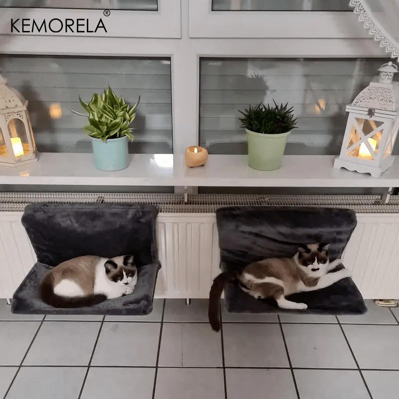 KEMORELA Katze Haustier Tier Hängendes Luxus Heizkörperbett Warmes Fleece Korb Wiege Hängematte Metall Eisenrahmen Katzen Heizkörperbett