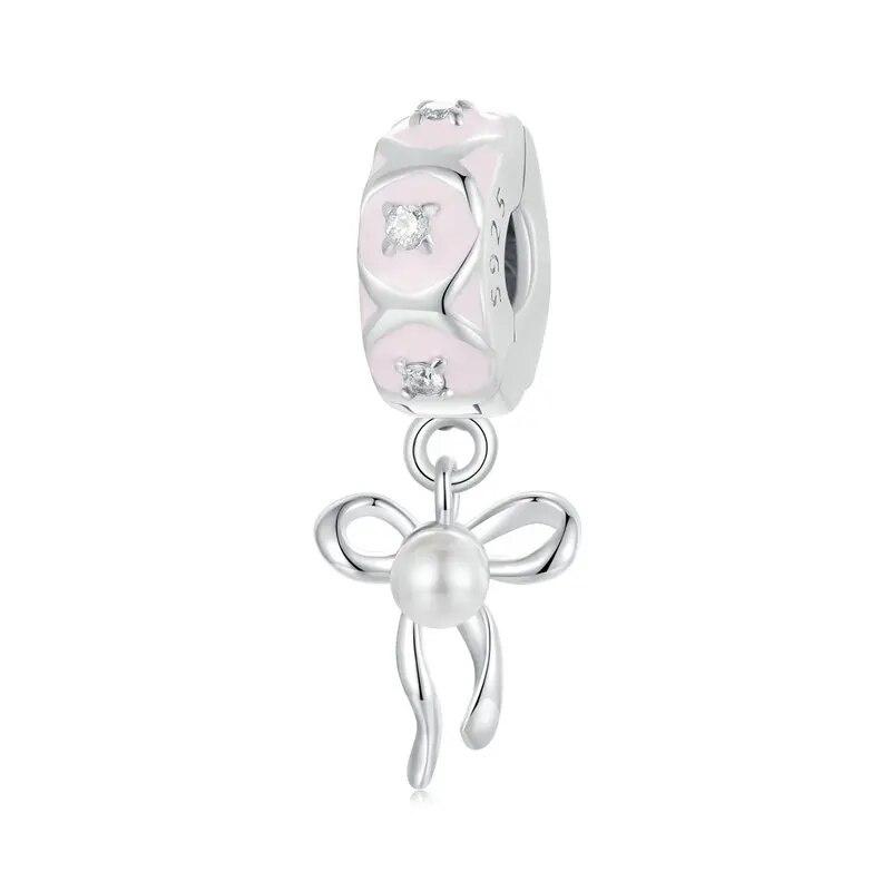 WOSTU 925 sterlingsølv rosa ballett jente sjarmsløyfe sikkerhetskjede drømmende hjerte perlepass original armbånd DIY eventyrgave
