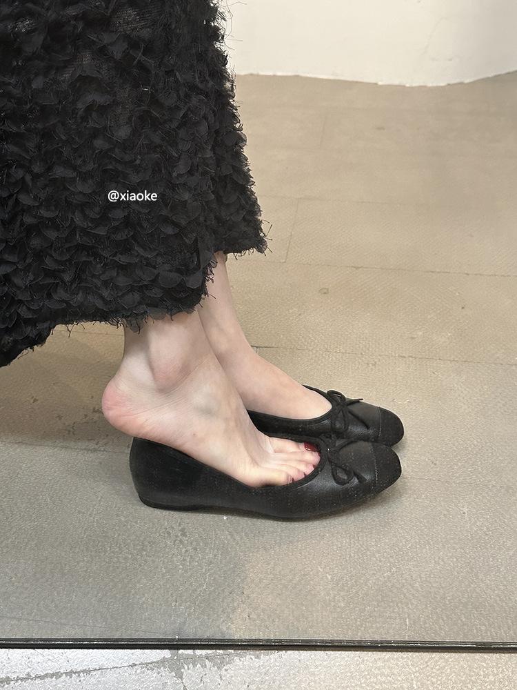 Inner height-increasing ballet shoes 2025 spring and summer new shallow bow single shoes grandma shoes commuter Mary Jane shoes