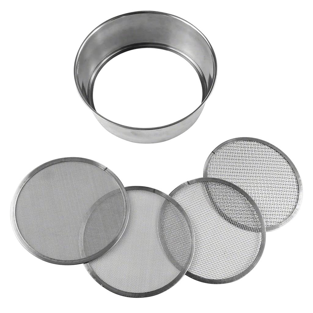 Stainless Steel Soil Sifter Set for Gardening 8 Inch Diameter with 4 Interchangeable Mesh Sizes 0.7/1/3/5mm